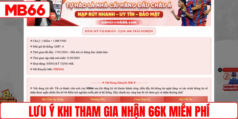Lưu ý khi tham gia nhận 66K miễn phí