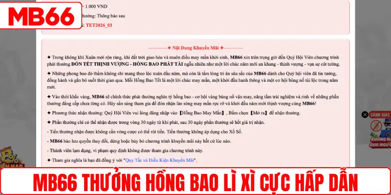 MB66 thưởng hồng bao lì xì cực hấp dẫn