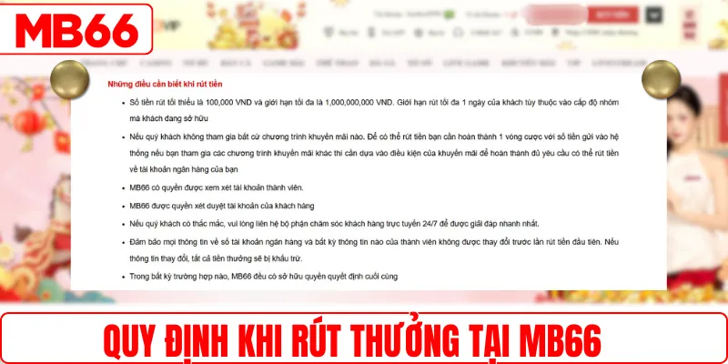 Quy định khi rút thưởng tại MB66