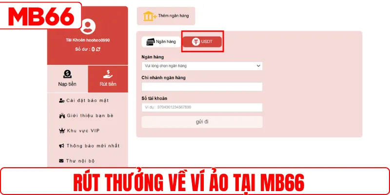 Rút thưởng về ví ảo tại MB66